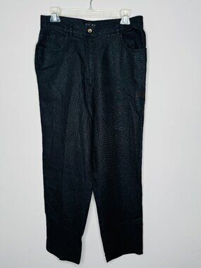 Rafaella Vintage? 100% Linen Pants Womens 12 Black Straight Leg High Rise Five P